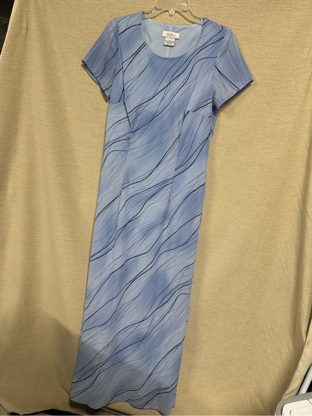 Byer California Light Blue Wave-Print Short Sleeve Maxi Dress